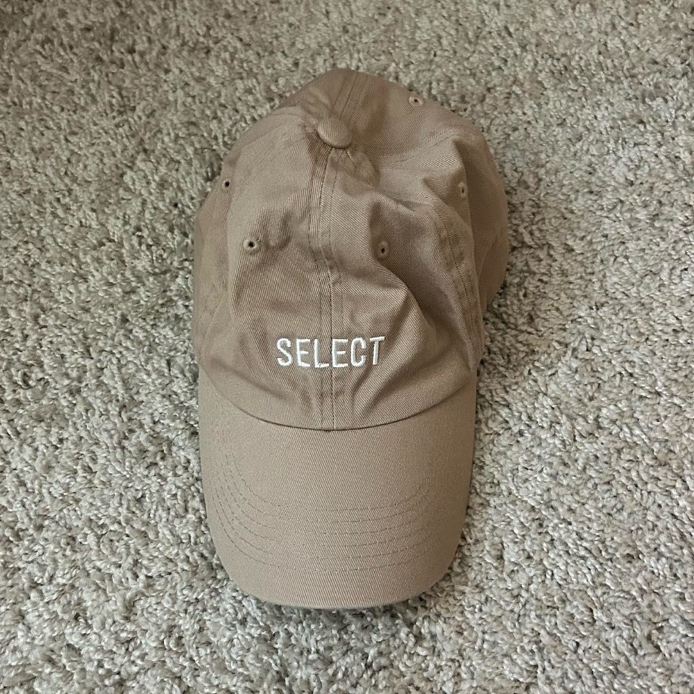 Tan and White Equestrian Hat with Curved Brim